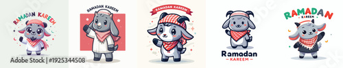 cute goat character vector saying ramadan kareem