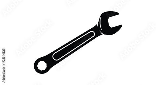A simple black wrench tool is displayed against a plain white background showcasing a distinct silhouette high quality