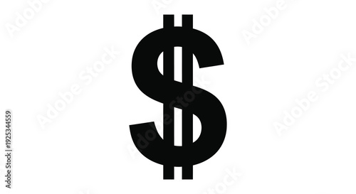 A stark black silhouette of a united states dollar sign dominates a plain white background silhouette high quality