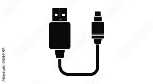 A minimalist depiction of a usb cable and connector a common data transfer device in silhouette high quality