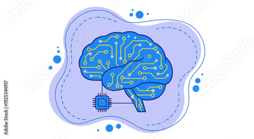 Illustration of a human brain with a robotic component attached, symbolizing the fusion of technology and neuroscience from a top-down viewpoint.