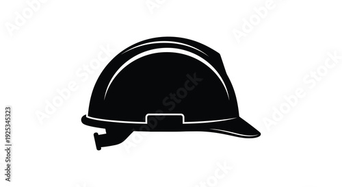 A stark black silhouette of a standard construction helmet against a pure white background a safety silhouette