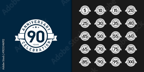 Set of trendy anniversary logotype. Modern geometric anniversary celebration icons design