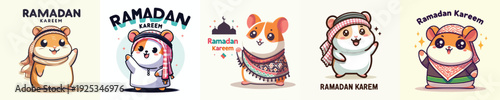 cute hamster character vector saying ramadan kareem