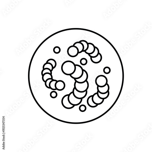 icon streptococcus chains with spherical bacterial cells in a circle, isolated against a clean background.