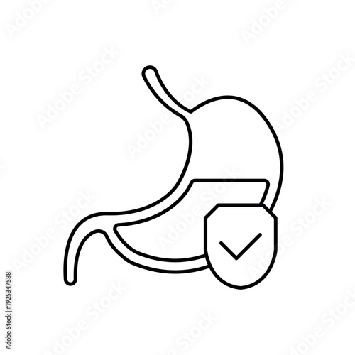 icon stomach protection with a shield and checkmark symbol, isolated against a clean background.