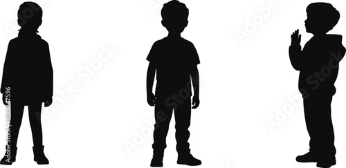 Children silhouette icons with varied postures and family lifestyle theme for educational and illustrative design - black vector illustration set