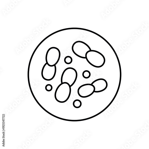 icon bacteria analysis with microorganisms inside a petri dish, isolated against a clean background.