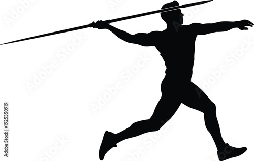 Silhouette of a man throwing a javelin running