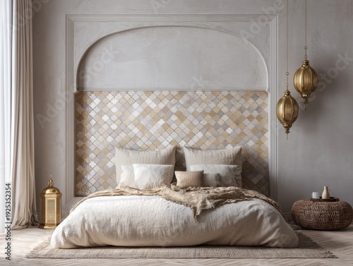 A bed with a white comforter and pillows