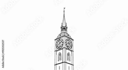 Striking line art of a historic clock tower with a pointed spire
