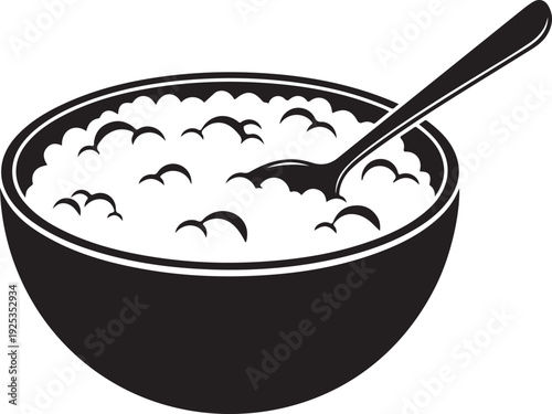 Bowl of Cereal or Oatmeal with Spoon - Simple Breakfast Food Vector Icon for Healthy Eating , Generative Ai