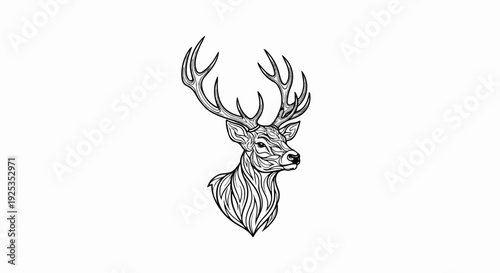 Stylized black line art of a stag's head with ornate antlers on white