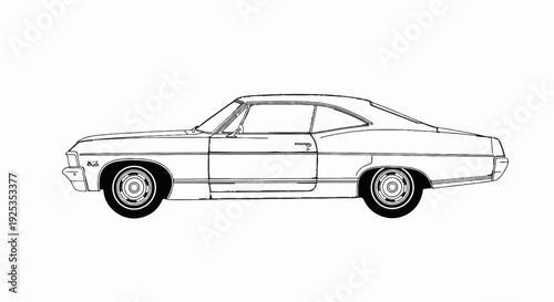 Side profile line art of a classic two-door coupe automobile