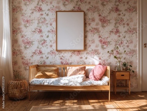 A couch with a white pillow and a pink pillow