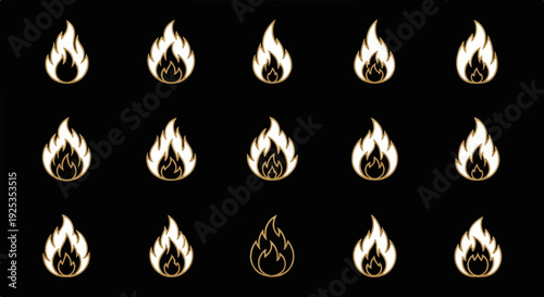 A repeating pattern of stylized white and gold flames on a black background