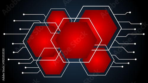 Red Hexagon Technology Network Background With Digital Circuit Connections And Futuristic Interface Design