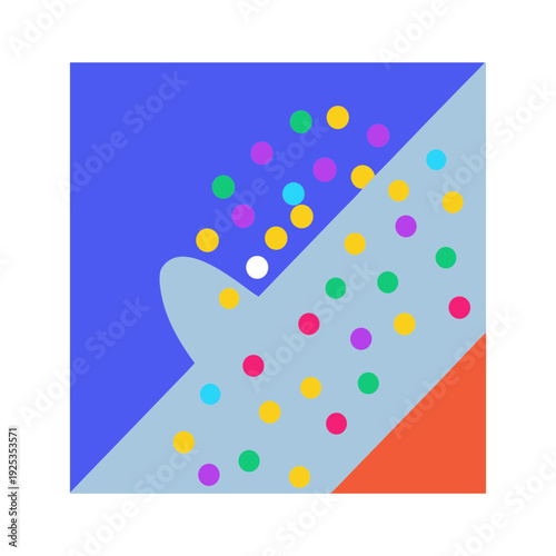 Diagonal scatter of multicolor pigment dust across white background, vibrant powder explosion texture, abstract colorful particles splash, dynamic rainbow pigment burst for creative design backdrop