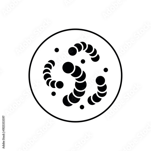 icon streptococcus chains with spherical bacterial cells in a circle, isolated against a clean background.