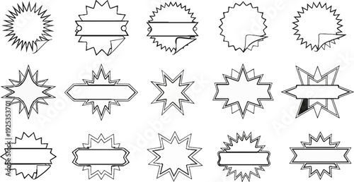 Collection of starburst and burst shapes with empty text boxes