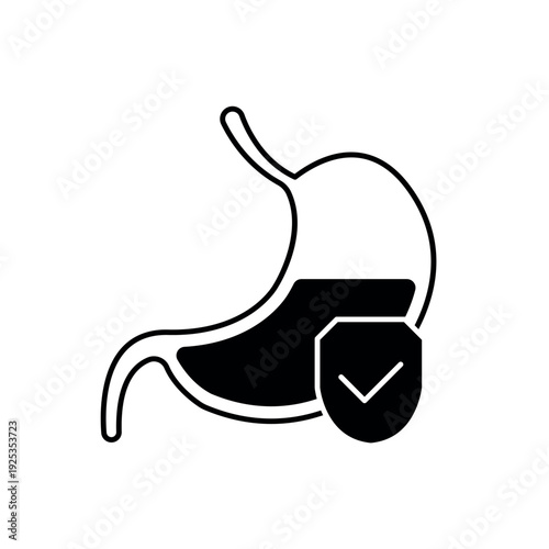 icon stomach protection with a shield and checkmark symbol, isolated against a clean background.