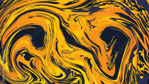 Abstract Yellow Orange Fluid Marble Swirl Background With Dark Accents For Creative Design