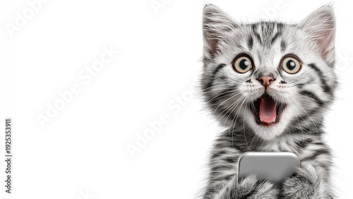 Smartphone shocked meme cat with copy space on white background cat-meme_1269