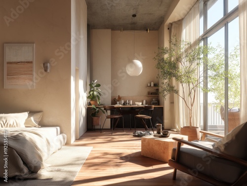 A bedroom with a wooden floor and a wooden coffee table