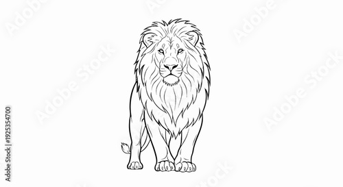 Majestic lion standing front facing, detailed mane and powerful stance