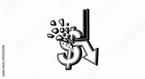 Broken dollar sign with downward trending arrow
