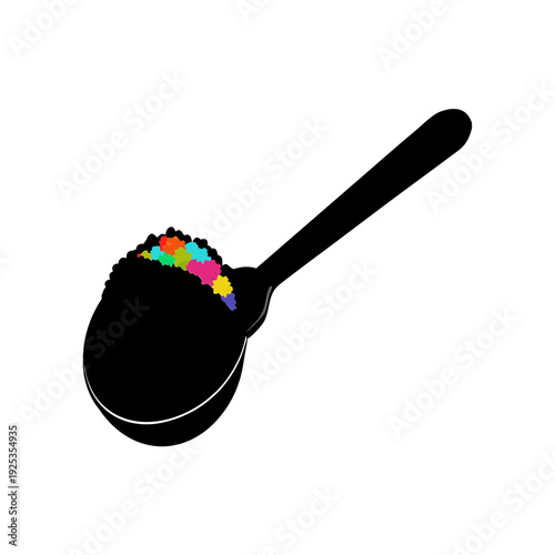Colorful powder on ice cream scoop, playful dessert, sweet treat close-up, vibrant summer food, creamy frozen delight