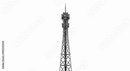 Outline of a tall, lattice communication tower with antennas on top