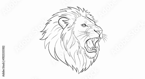 Roaring lion head illustration with detailed mane and open mouth