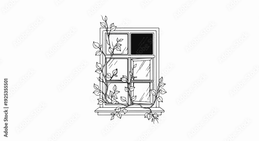 Fototapeta premium Stylized window pane with climbing vines