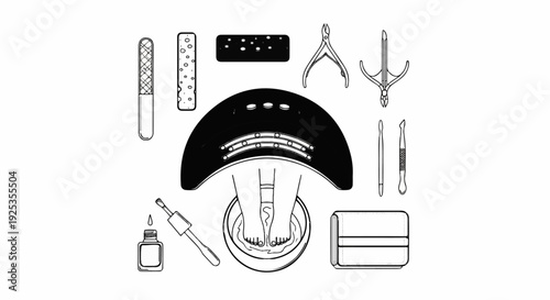 Nail care tools and foot bath setup for a home manicure or pedicure