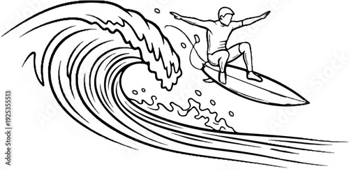 A surfer skillfully rides a cresting wave, capturing the thrill of water sports