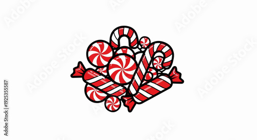 Pile of festive red and white striped candies and lollipops