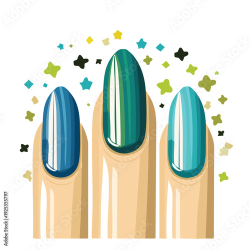 Close up of manicured nails with vibrant colored designs