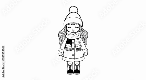 Stylized drawing of a girl in winter attire, ready for cold weather
