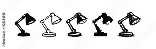 Desk Lamp Doodle Set - Hand-Drawn, Grunge, and Pixel Art Icons