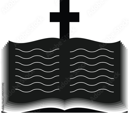 Open Bible with Christian Cross Symbol