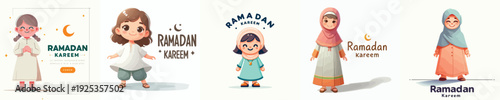 vector of a muslim little girl standing celebrating ramadan kareem