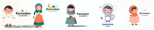 vector of a muslim little girl standing celebrating ramadan kareem