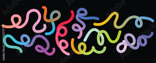 Vibrant colorful glowing squiggles on a black background