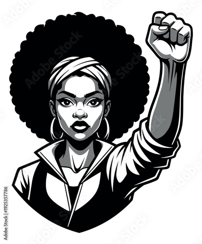 Graphic illustration of an african american woman depicting a raised clenched fist for empowerment