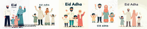 happy muslim family vector celebrating eid adha