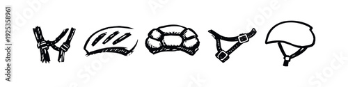 Grunge Hand Drawn Bicycle Helmet Elements and Parts Icon Set