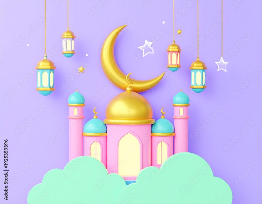 Fototapeta premium Artistic 3D Mosque Composition with Pink and Gold Theme