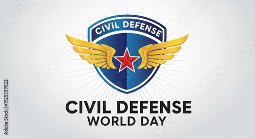 Logo for civil defense world day featuring an eagle emblem and text.