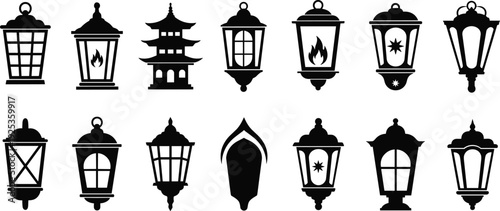 Black and white soft serve ice cream cone icons set, minimalist frozen yogurt dessert silhouettes, vector illustration for summer cafe menu.